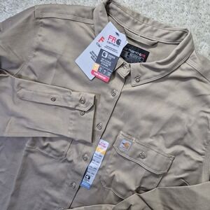 Carhartt FR Shirt Rugged Flex Twill Womens 2XL Khaki Flame Resistant Welder New